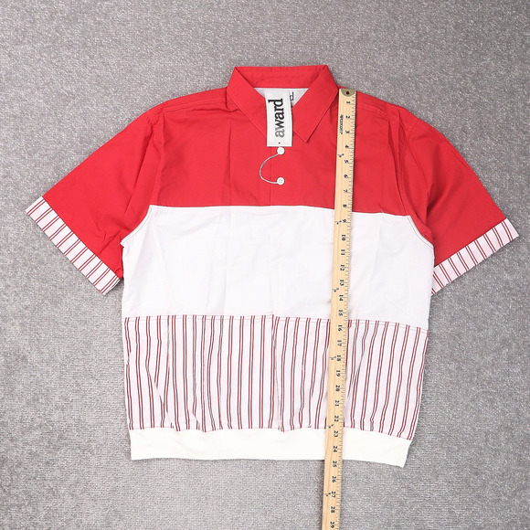 VTG 80s 90s Award Deadstock Medium Red White Striped Short Sleeve Collared Shirt - Picture 3 of 10